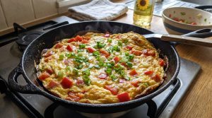 Омлет з овочами на сковороді